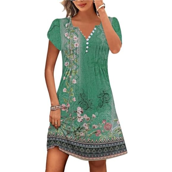 Womens Casual Dresses Short Sleeve Summer Dresses 2025 Boho Floral - Picture 1 of 6